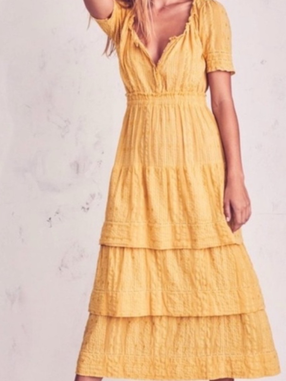 Sweet Cottagecore LoveShackFancy Mustard Yellow Ruffle Maxi Dress